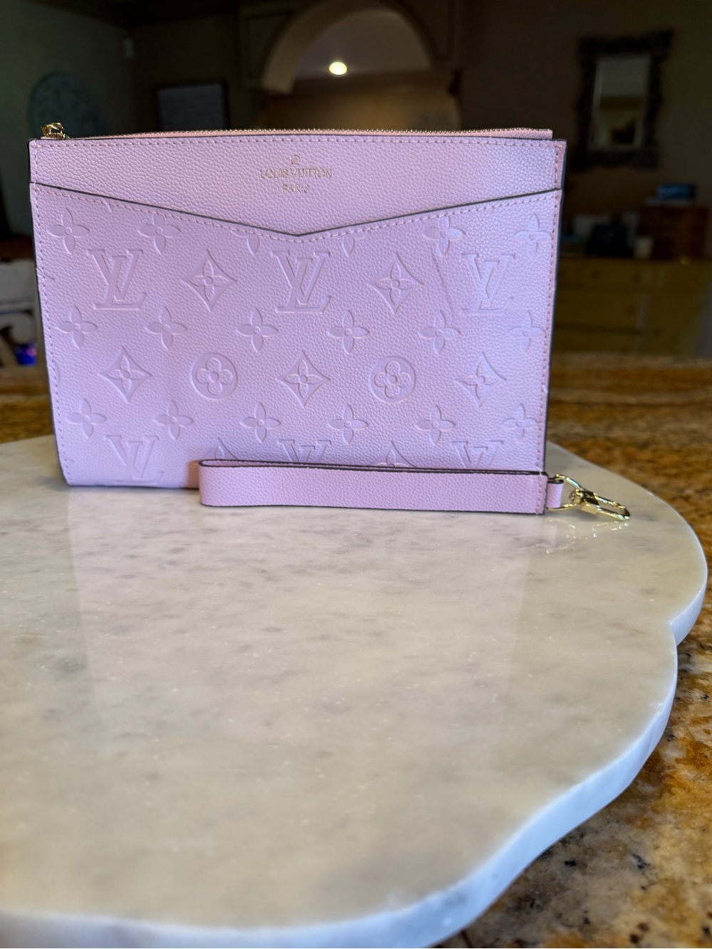 Louis Vuitton Pink Embossed Monogram Wristlet Pouch